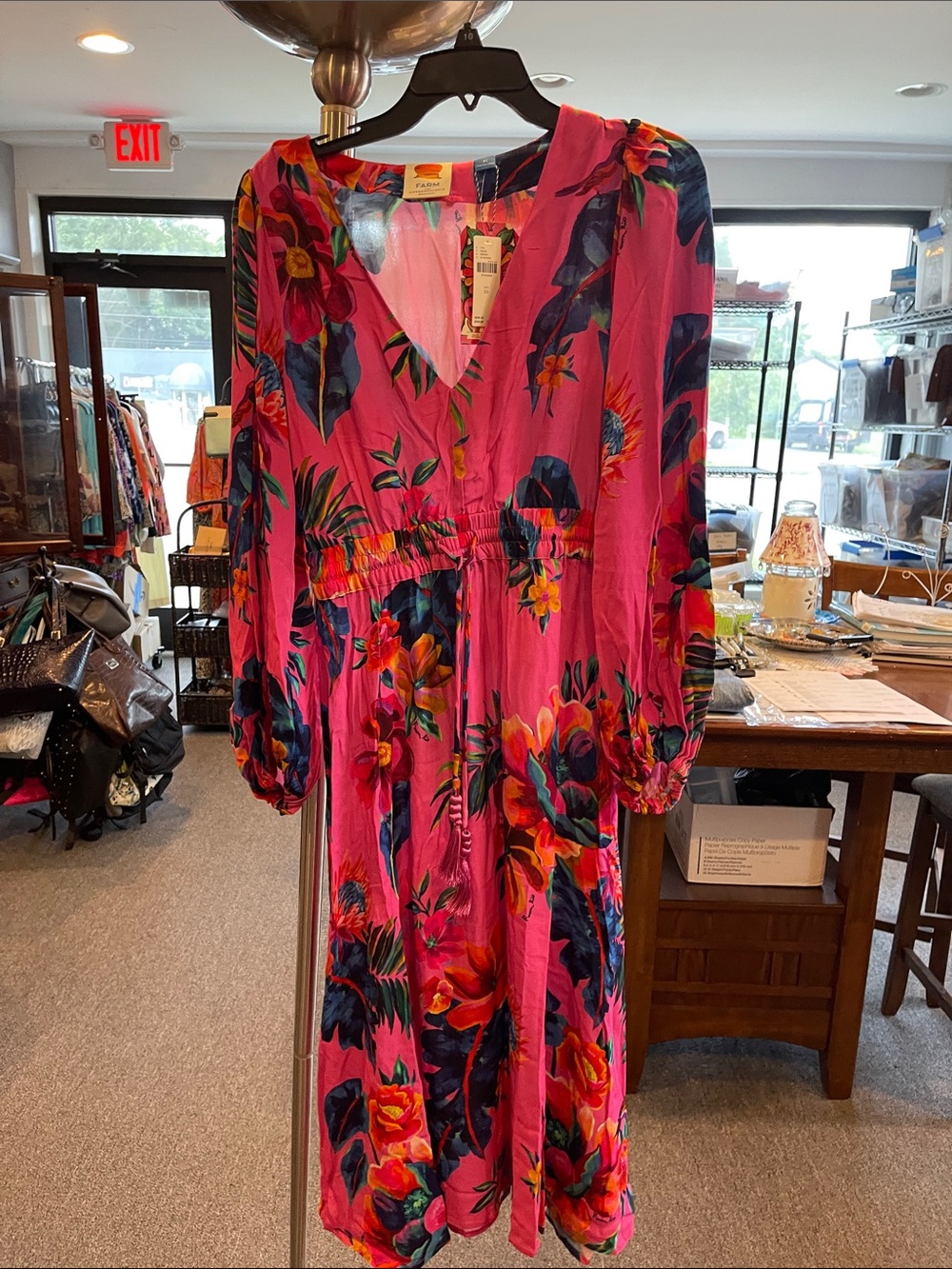 Farm Rio for Anthropologie Hot Pink Tropical Floral Maxi Dress NWT Rayon - Picture 6 of 17